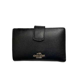 Coach black grained leather gold tone hardware wallet
